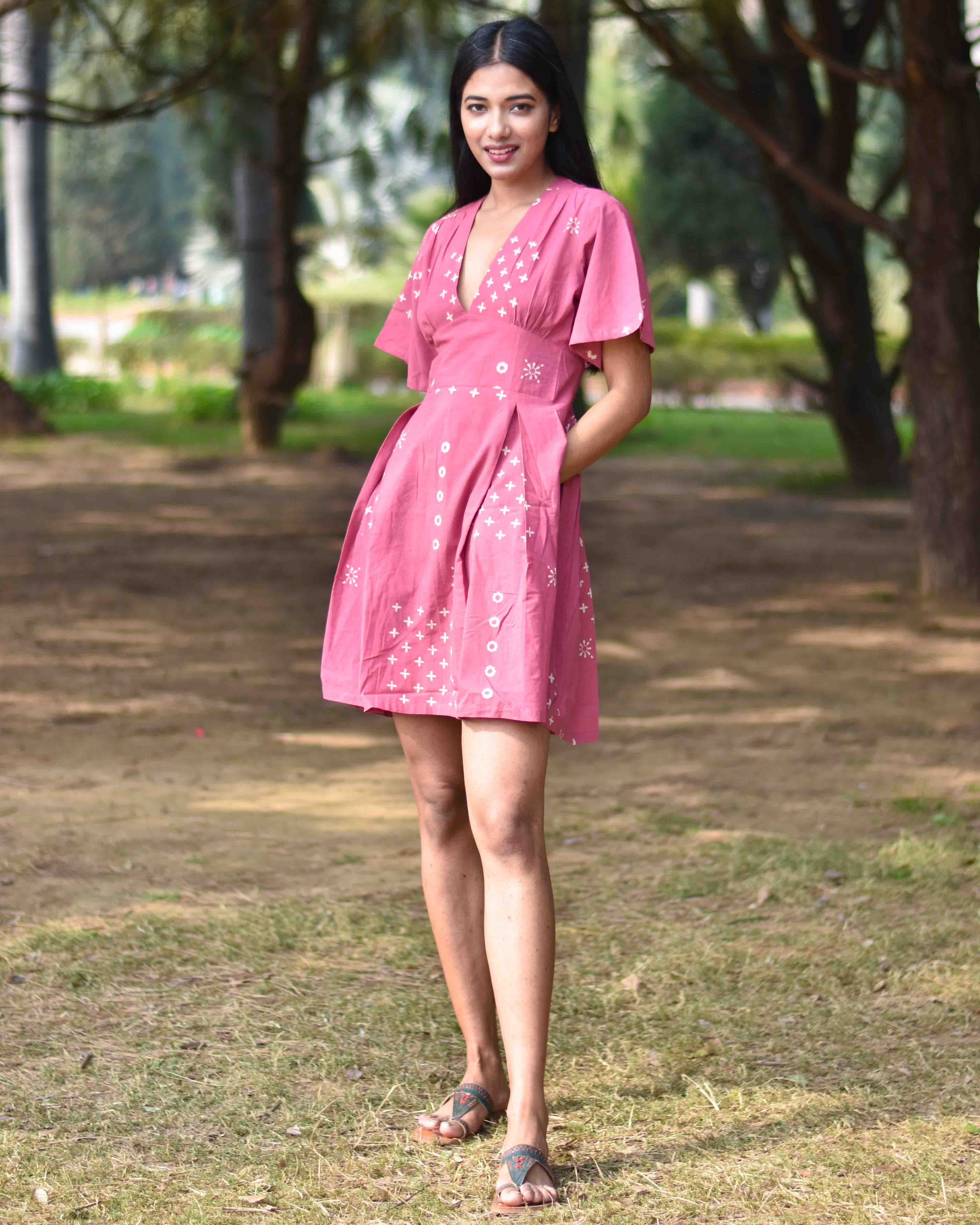 Pink Pure Cotton Block Printed Dress- Nupur - Image 6