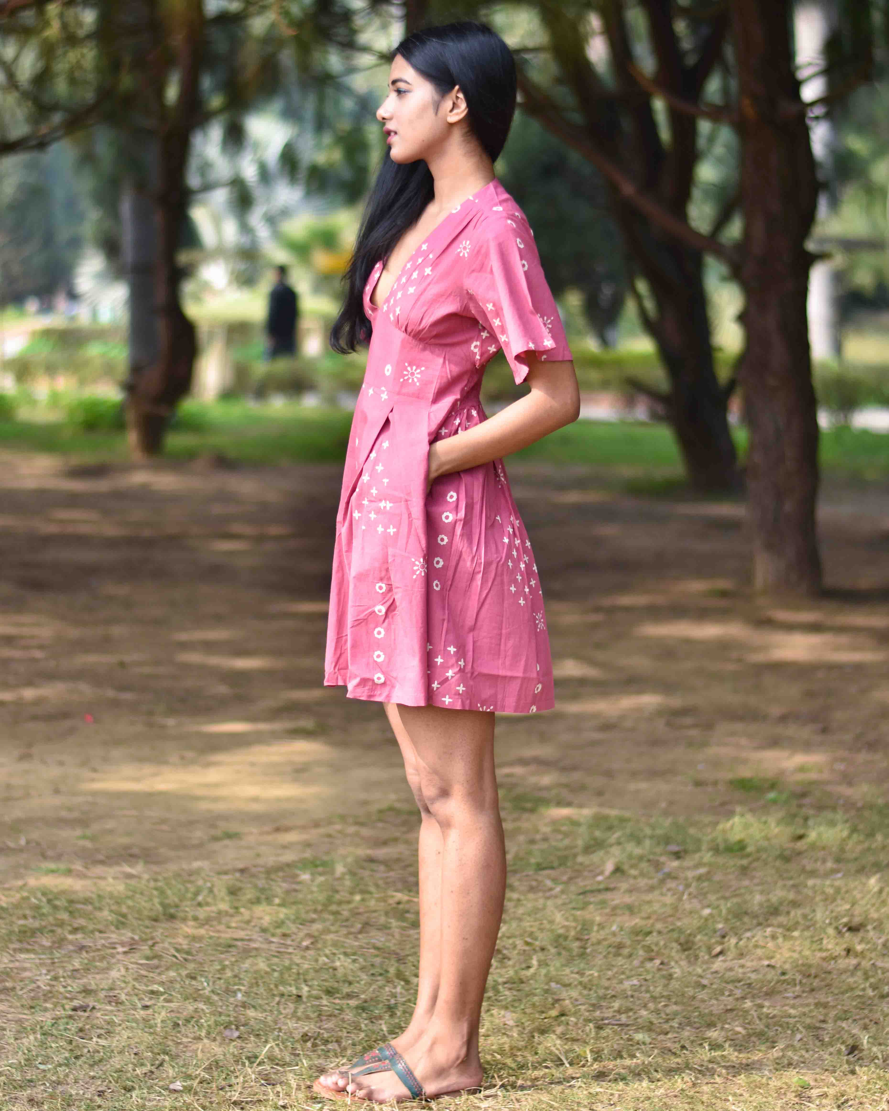 Pink Pure Cotton Block Printed Dress- Nupur - Image 7