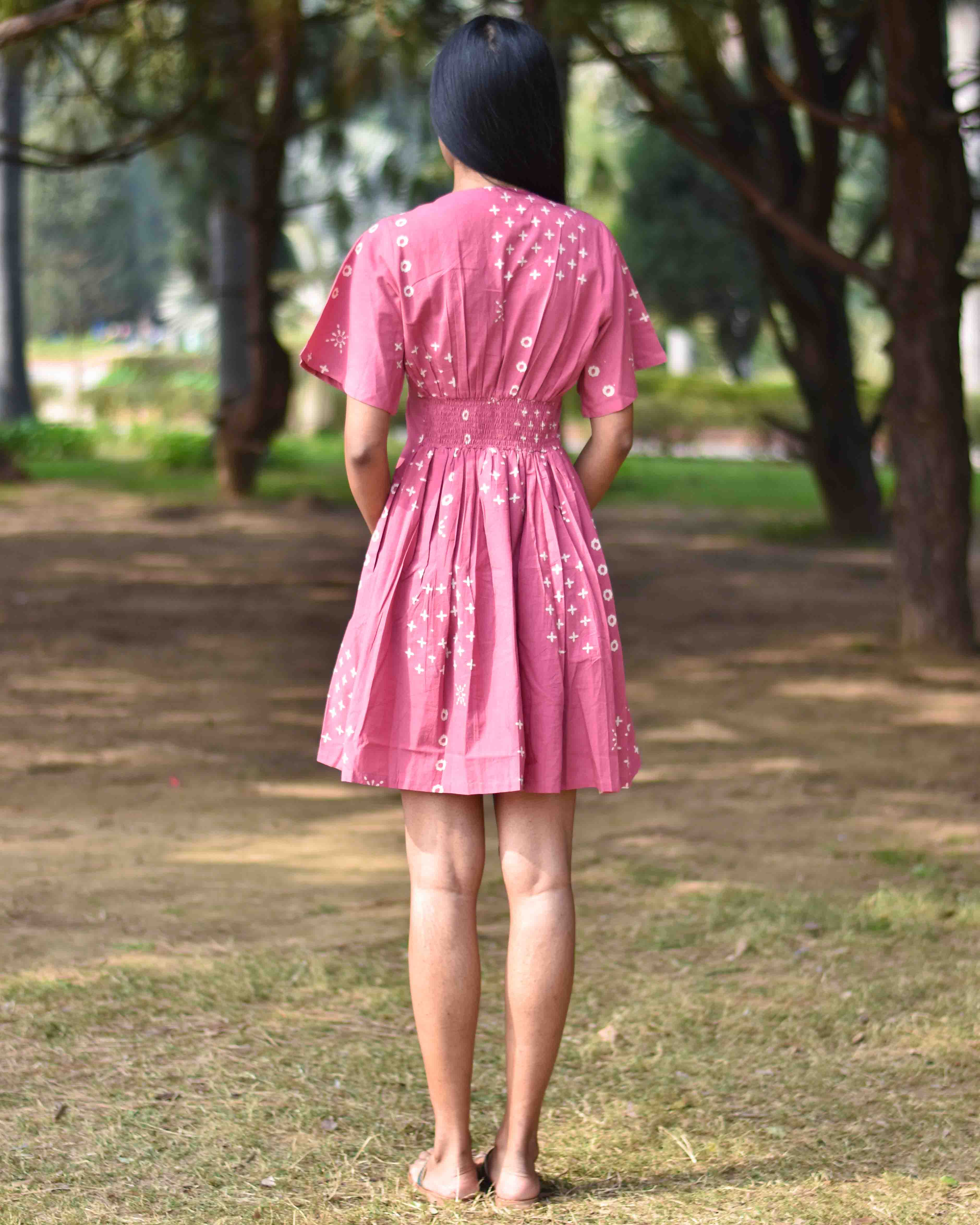 Pink Pure Cotton Block Printed Dress- Nupur - Image 8