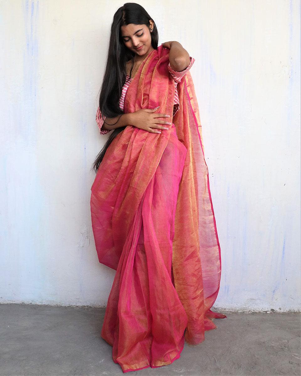Eliana Handwoven Linen Saree-Melting Moon - Image 4