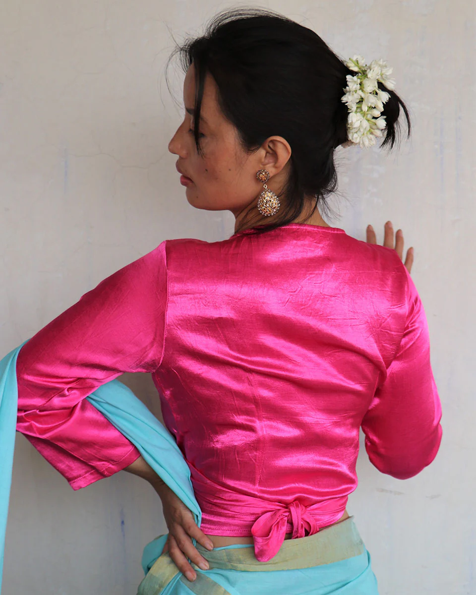 Pink Tie-Up Mashru Silk Blouse-Sahar - Image 2