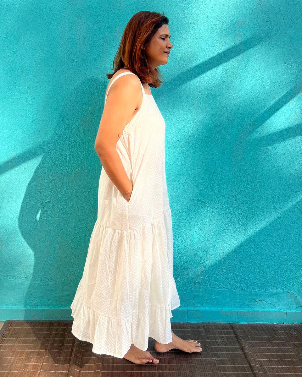 Poornima Cotton Dress - Safed - Image 4