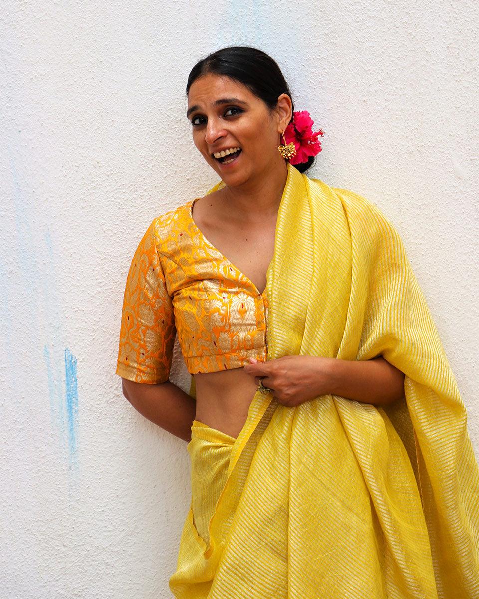 Poppy Yellow Brocade Blouse - TOG
