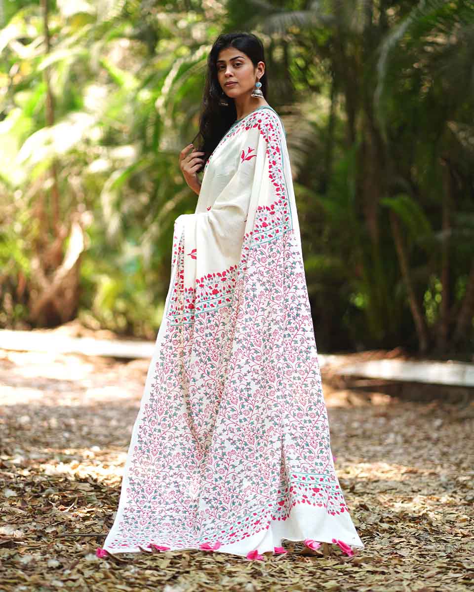 Poppy's Perfection Ivory Block Printed Saree - MMG - Image 5