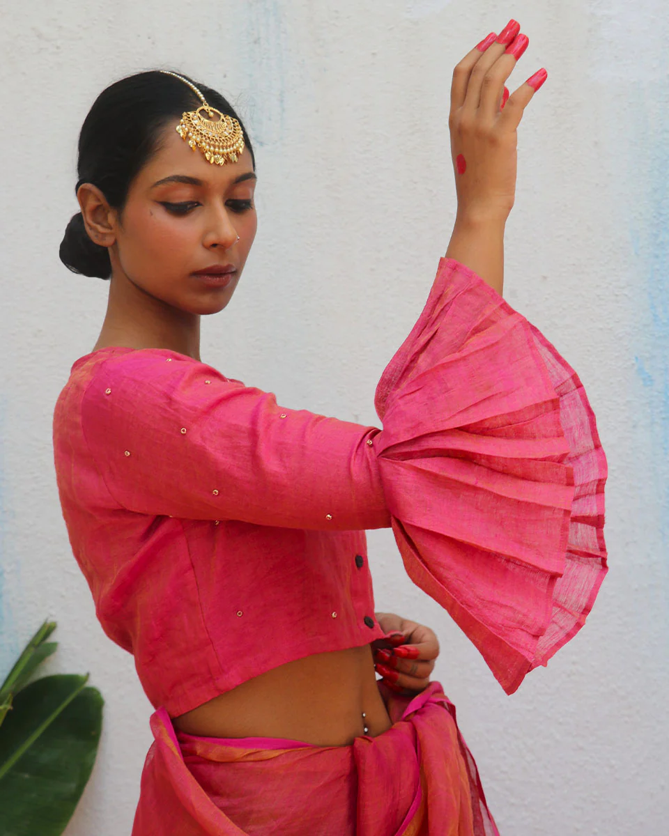 Prabhati Handwoven Linen Zari Blouse - Eknoor - Image 2