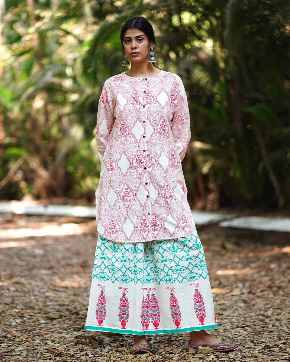 Promise of a Primrose Blush Pink Hand Block Print Kurti - MMG