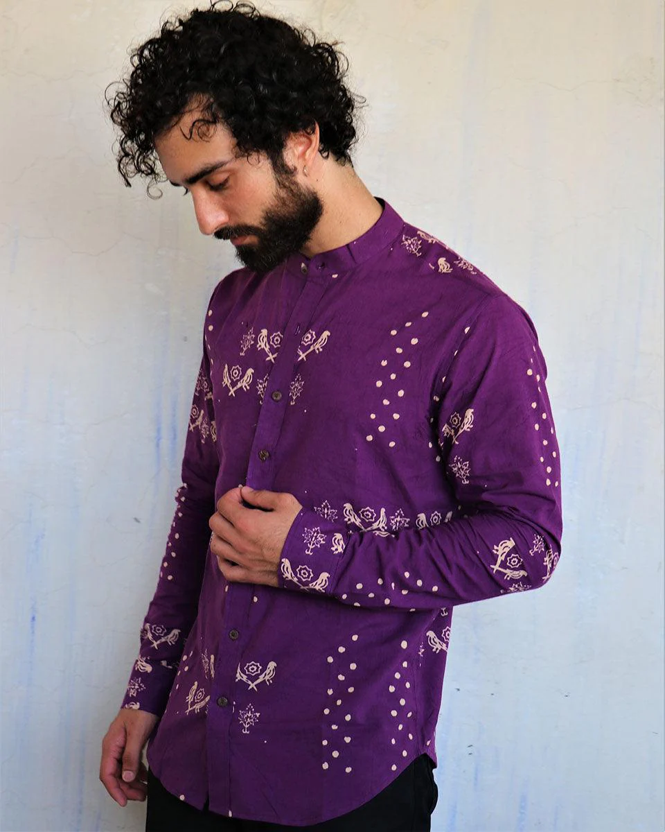Purple Blockprinted Men's Shirt - Image 5