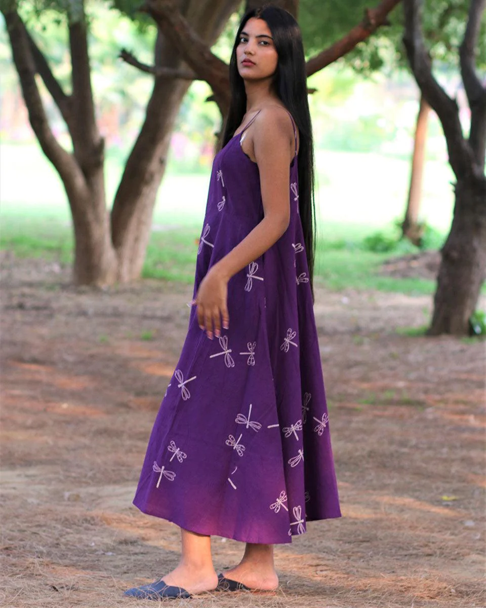 Purple Handprinted Pure Cotton Dress-Slow - Image 7