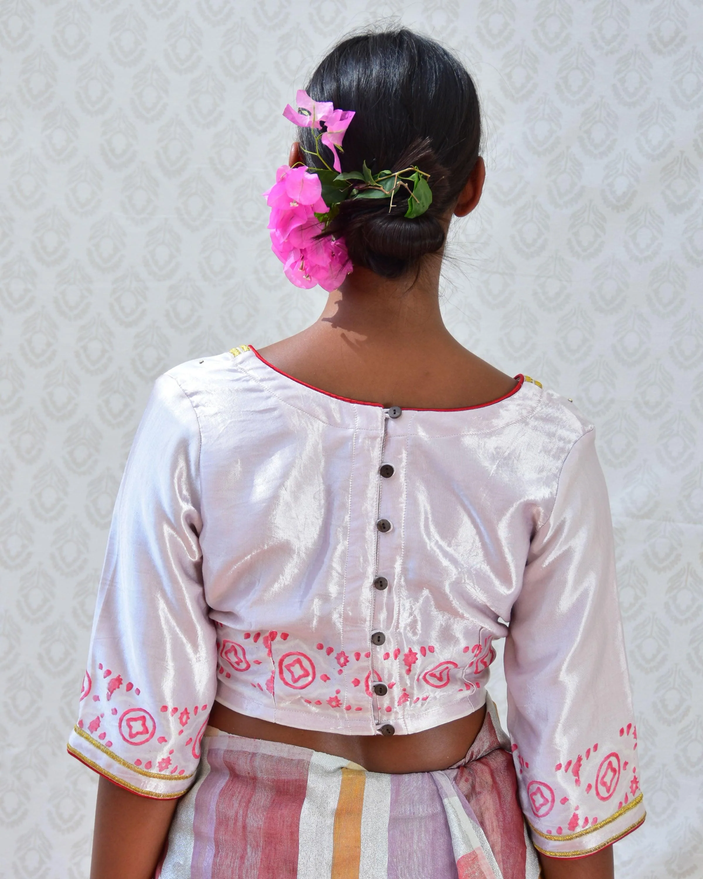 Purple Pearl Handblockprinted Mashru Silk Blouse - Bgvl - Image 4