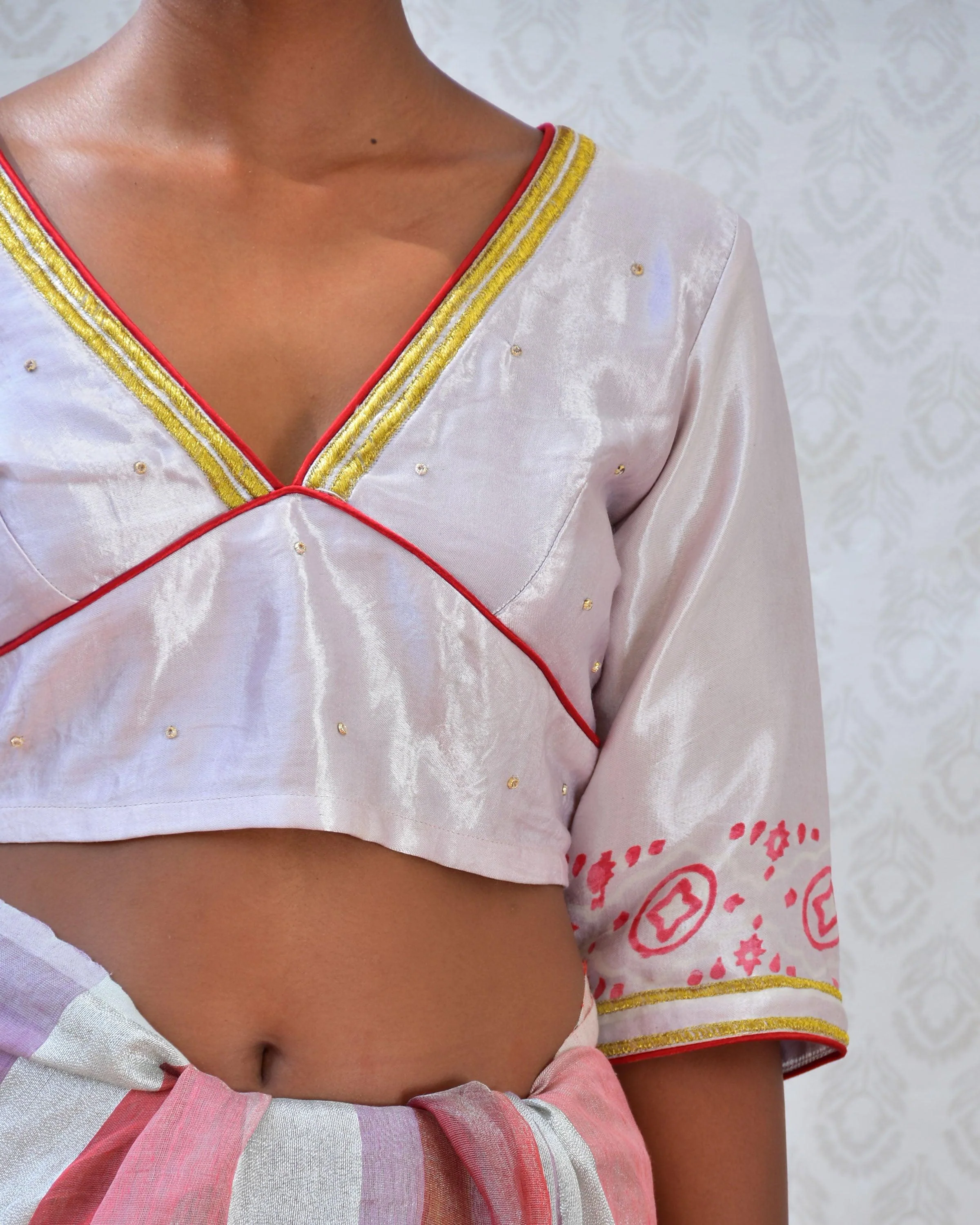 Purple Pearl Handblockprinted Mashru Silk Blouse - Bgvl - Image 5