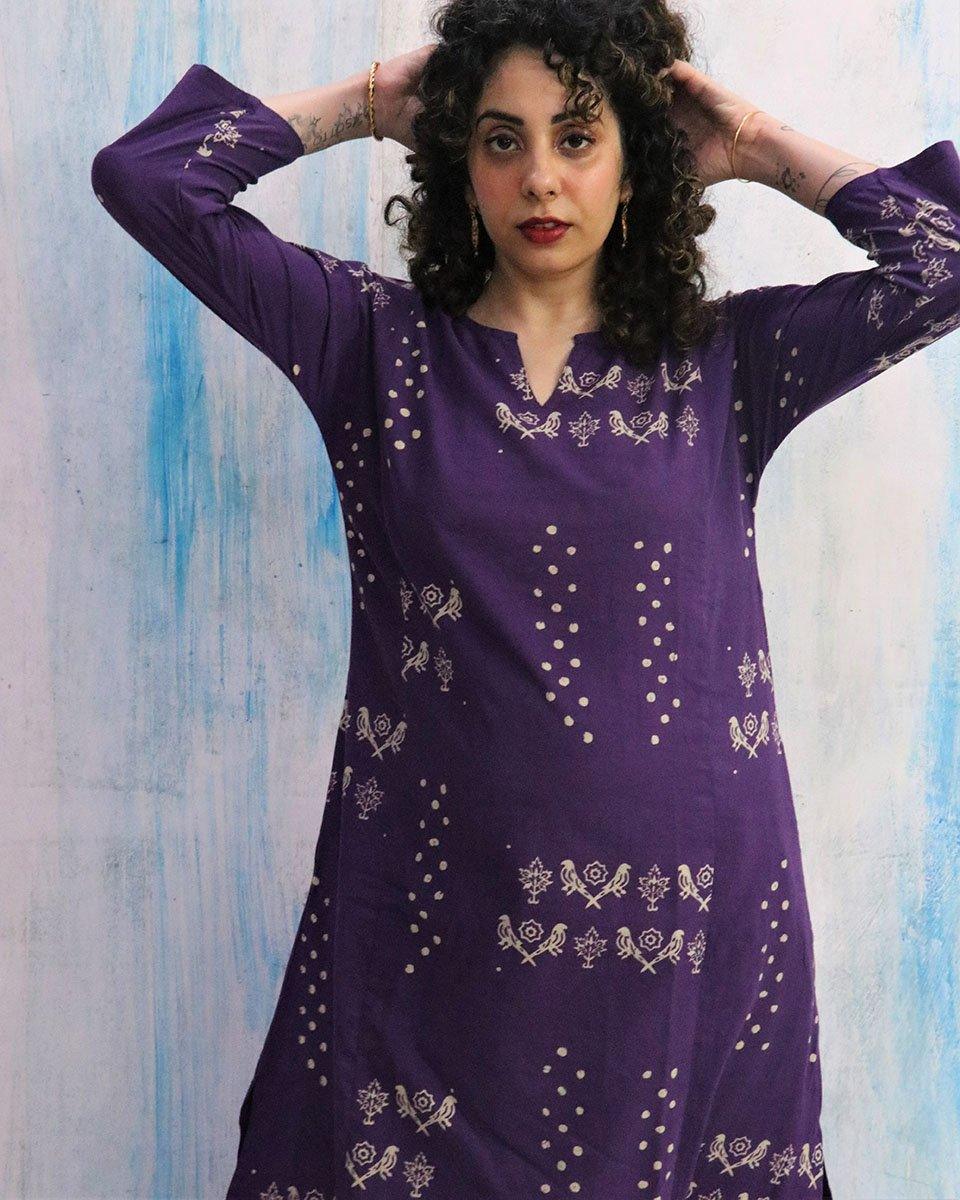 Purple & Pink Block Print Cotton Kurta Set - Image 10