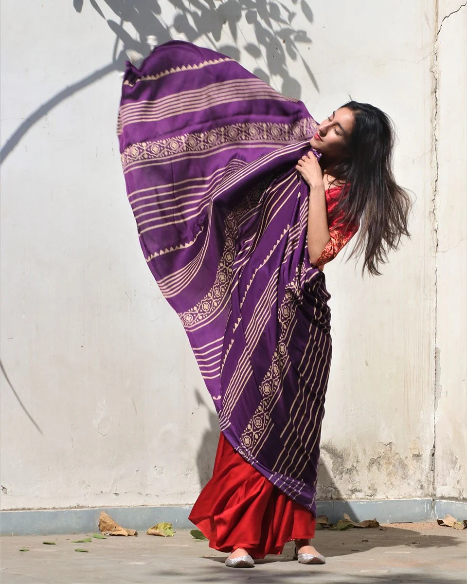 Heba Purple Red Modal Silk Saree - Rang - Image 4
