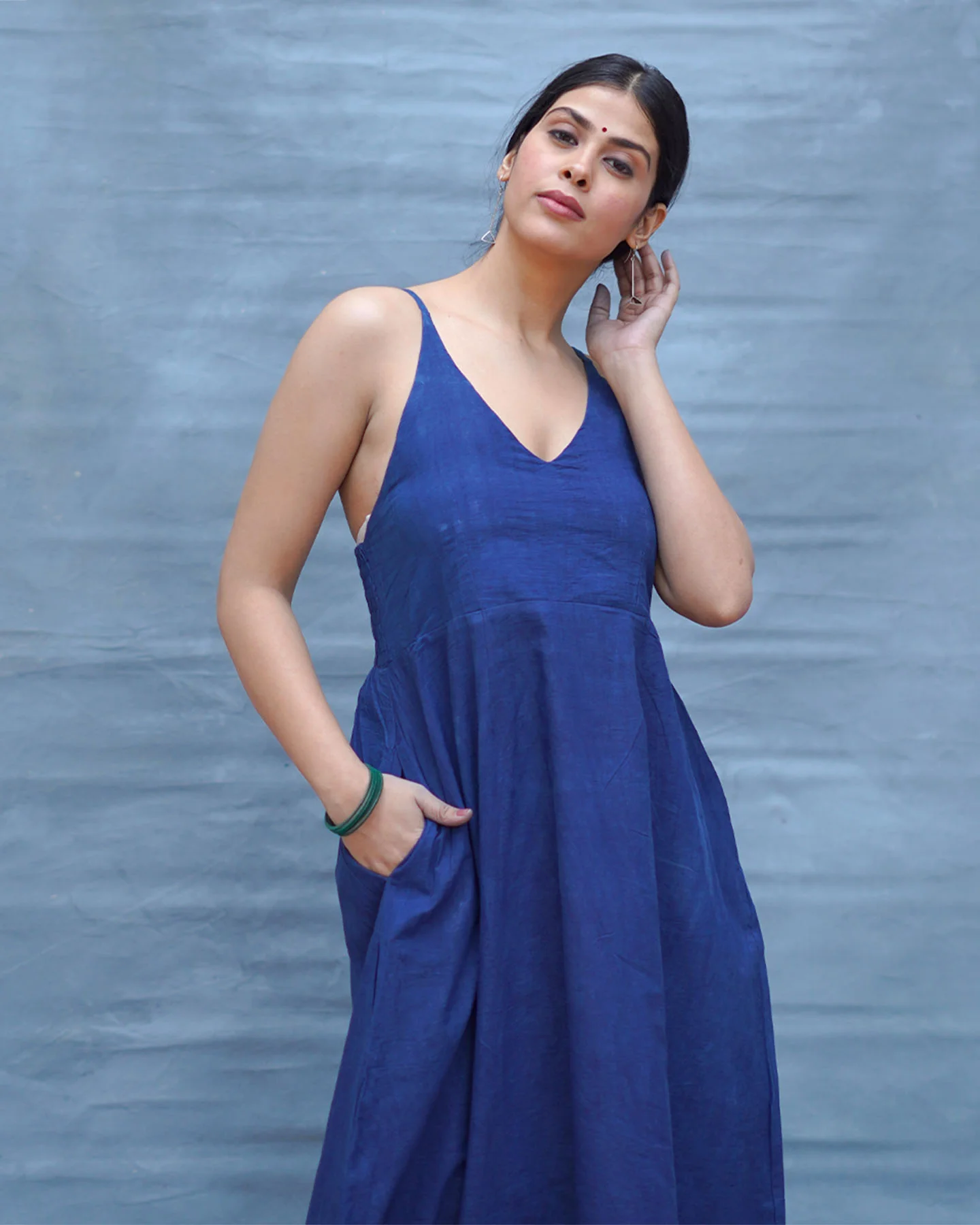 Pushpika Blue Handblock Print Cotton Dress - INDI - Image 2