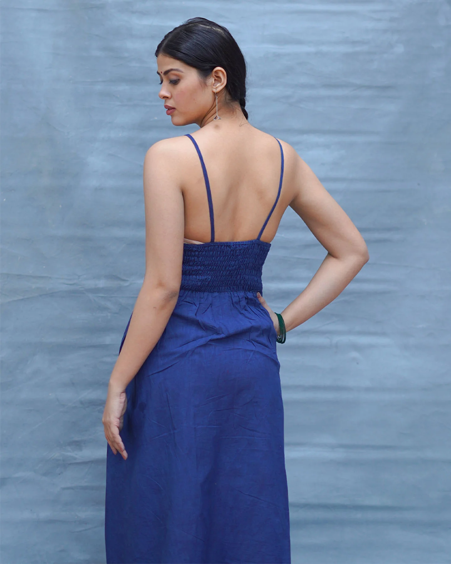 Pushpika Blue Handblock Print Cotton Dress - INDI - Image 3