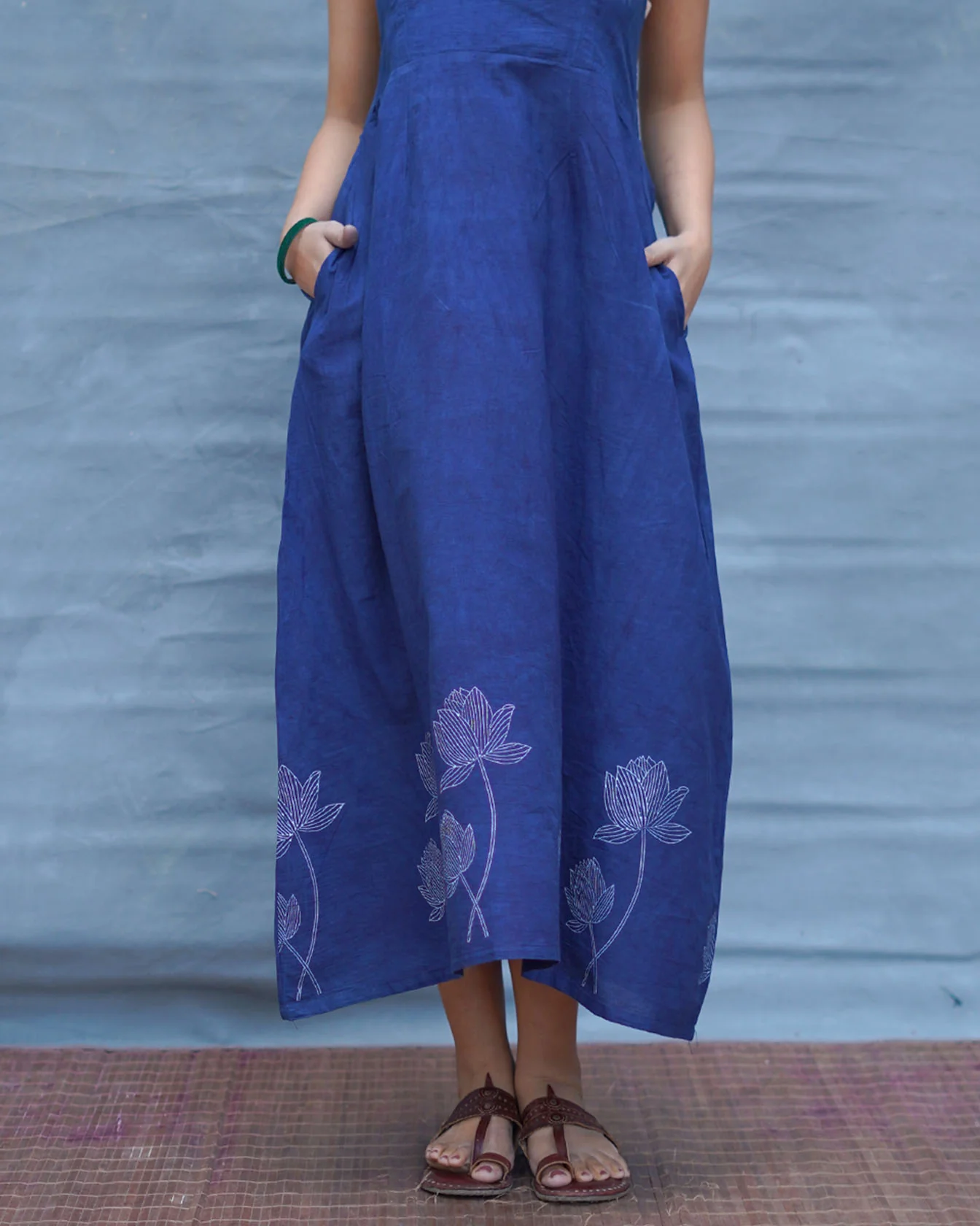 Pushpika Blue Handblock Print Cotton Dress - INDI - Image 8