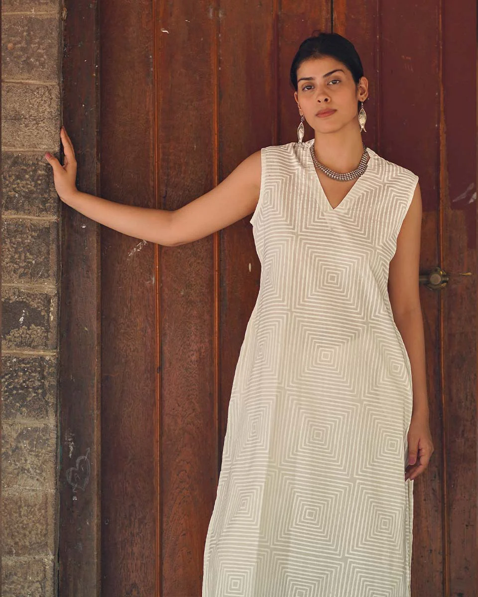 Quiet Tusk Ivory Block Printed Kurti - SFD - Image 2