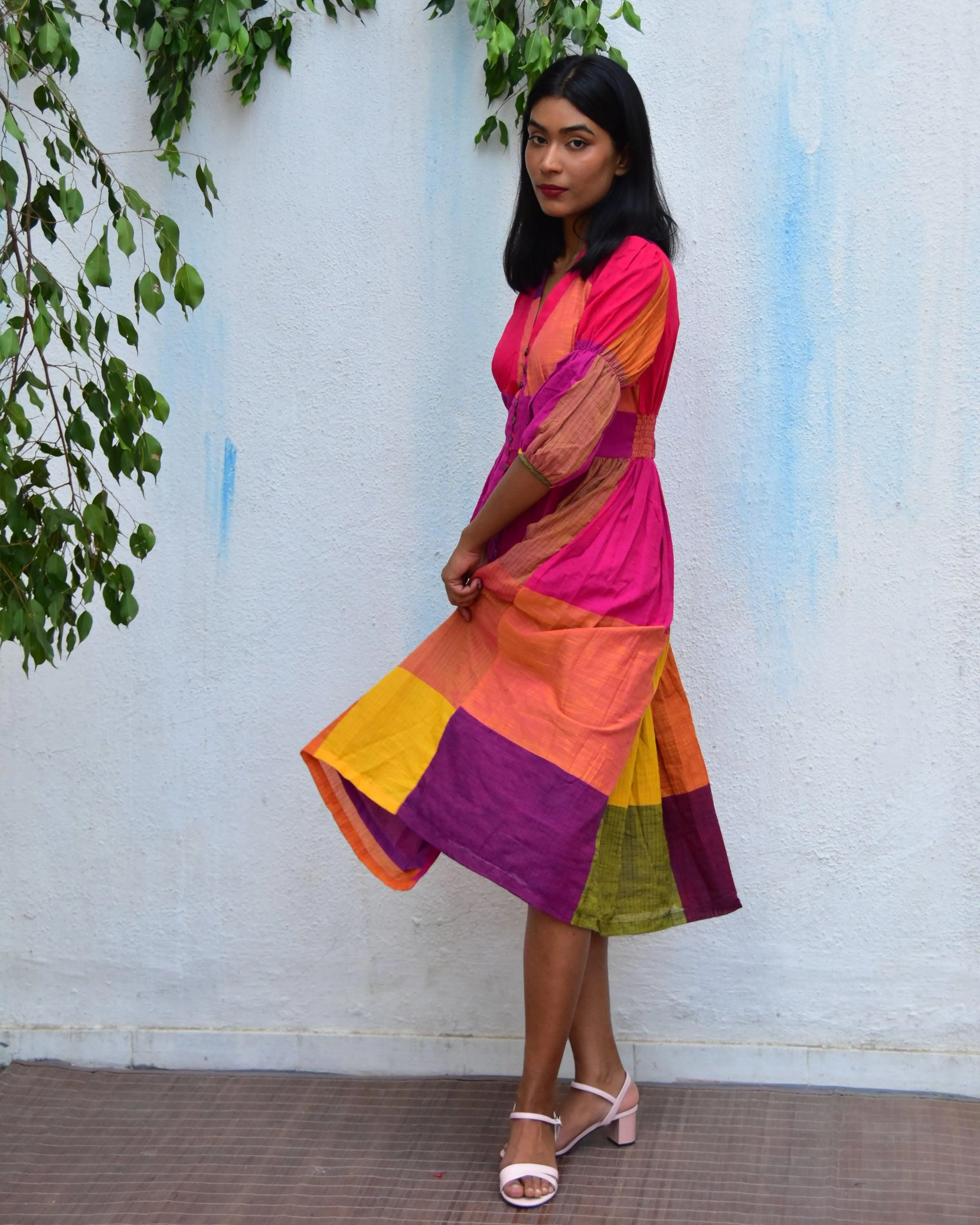 Rainbow Rhapsody Handwoven Cotton Dress - Rc - Image 6