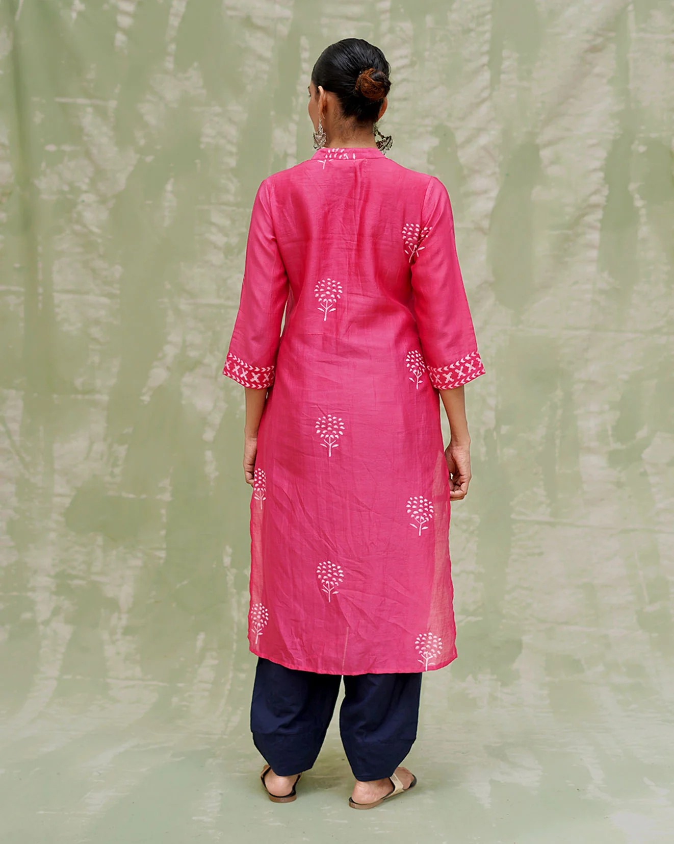 Rang Reet Pink Handblock Printed Chanderi Silk Kurti - CHD - Image 3