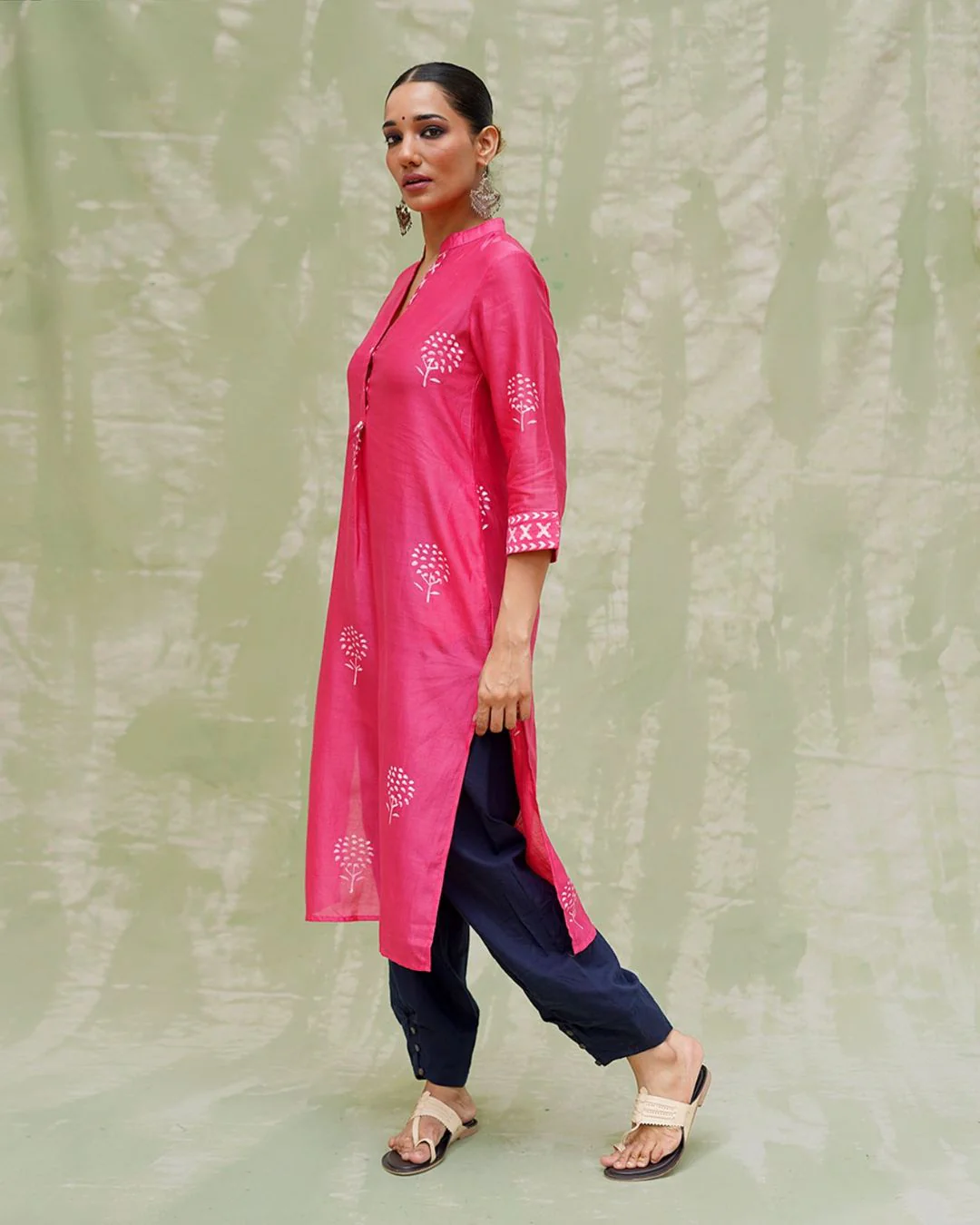 Rang Reet Pink Handblock Printed Chanderi Silk Kurti - CHD - Image 6