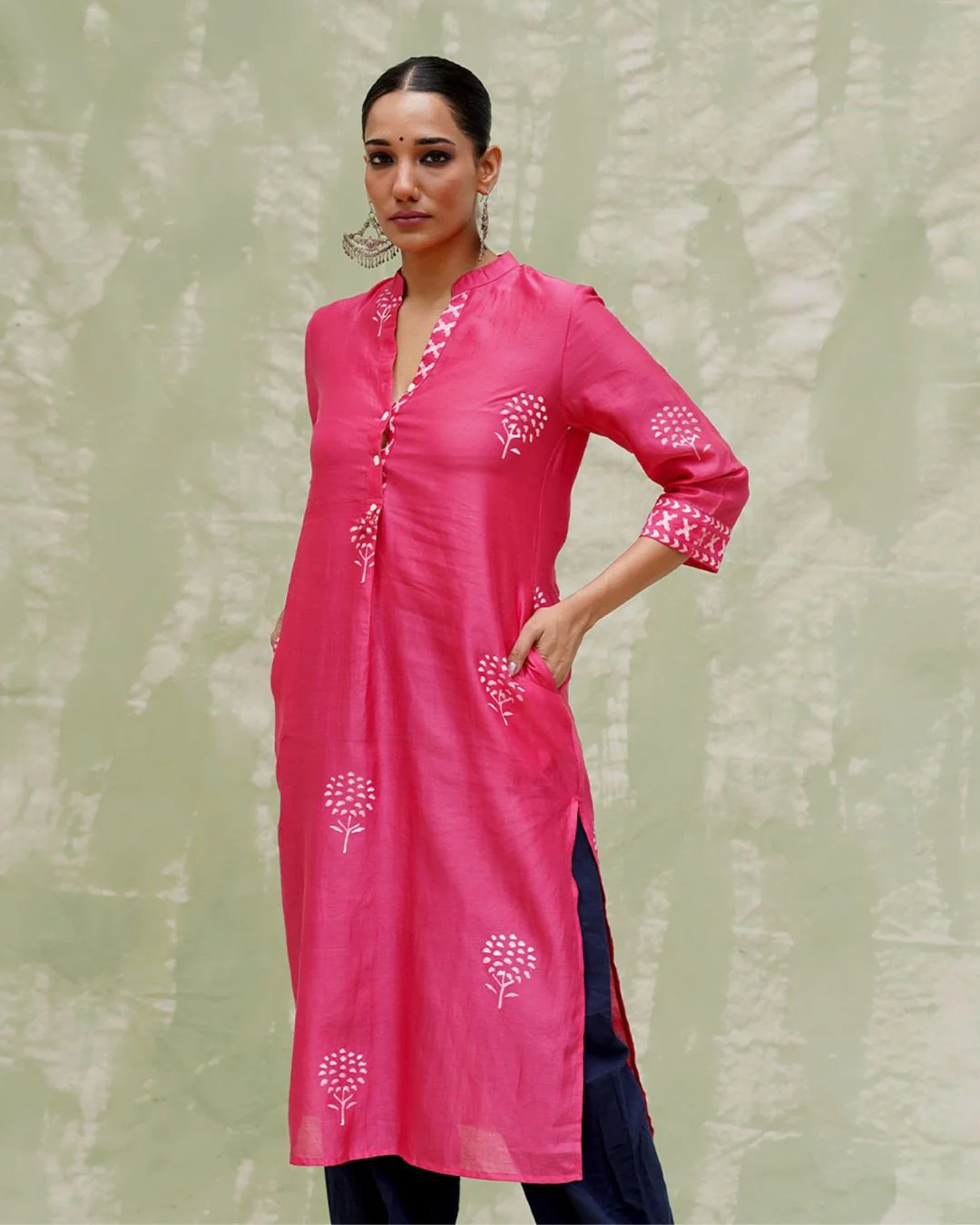 Rang Reet Pink Handblock Printed Chanderi Silk Kurti - CHD - Image 7