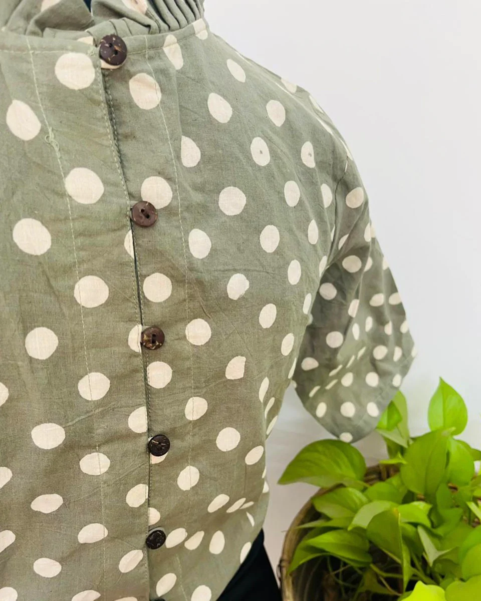 RangSaaz Sap GreenTint Handblock Print Cotton Blouse - Noor - Image 2