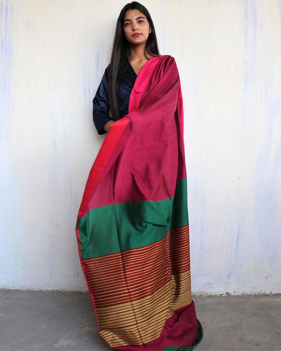 Anika Handwoven Pure Cotton Viscose Saree - Holi - Image 2