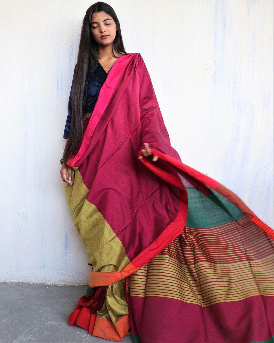 Anika Handwoven Pure Cotton Viscose Saree - Holi - Image 4