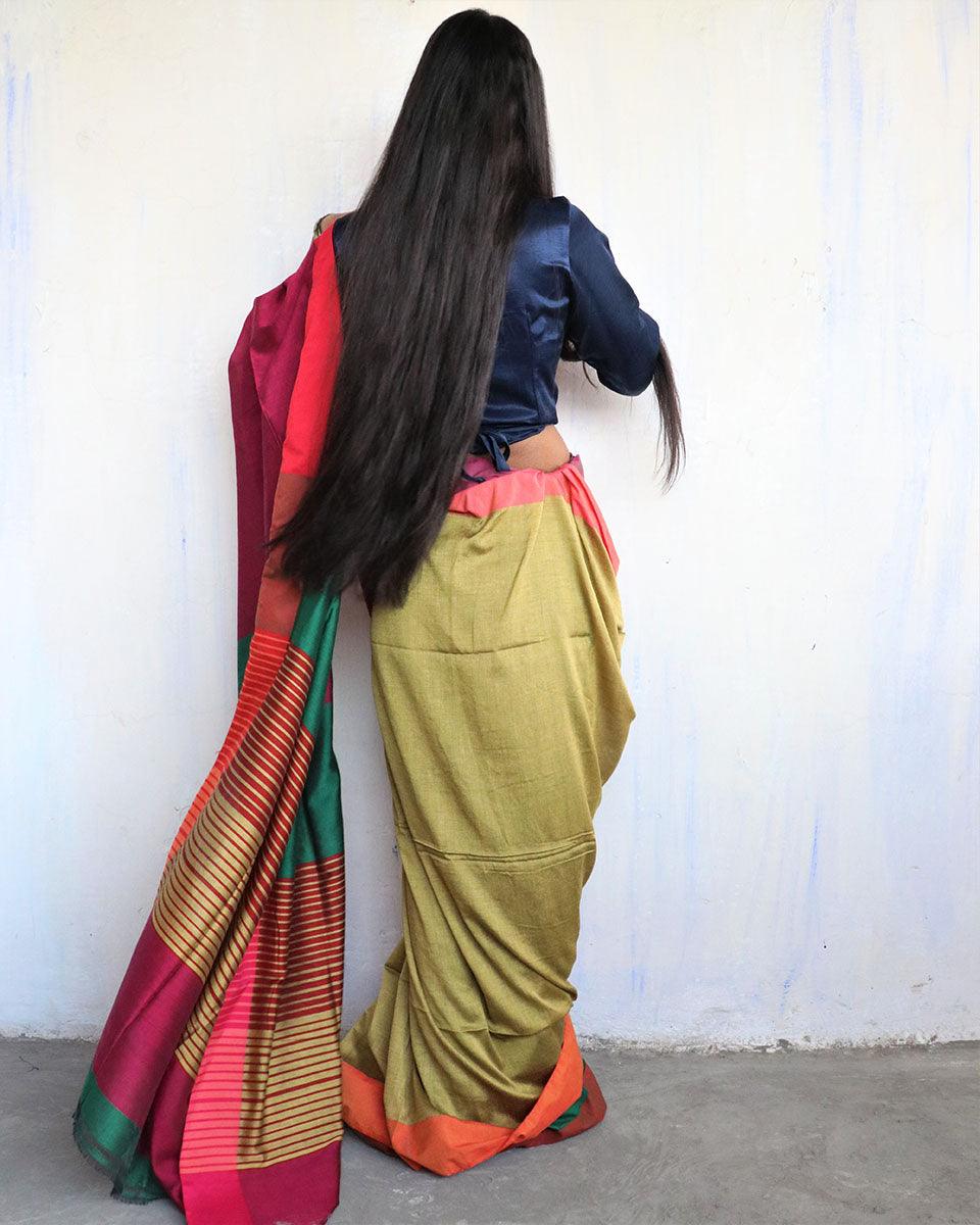 Anika Handwoven Pure Cotton Viscose Saree - Holi - Image 7