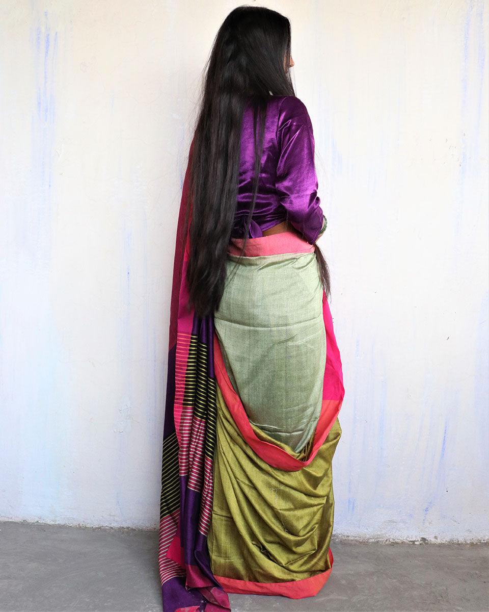 Ahona Handwoven Pure Cotton Viscose Saree - Holi - Image 6