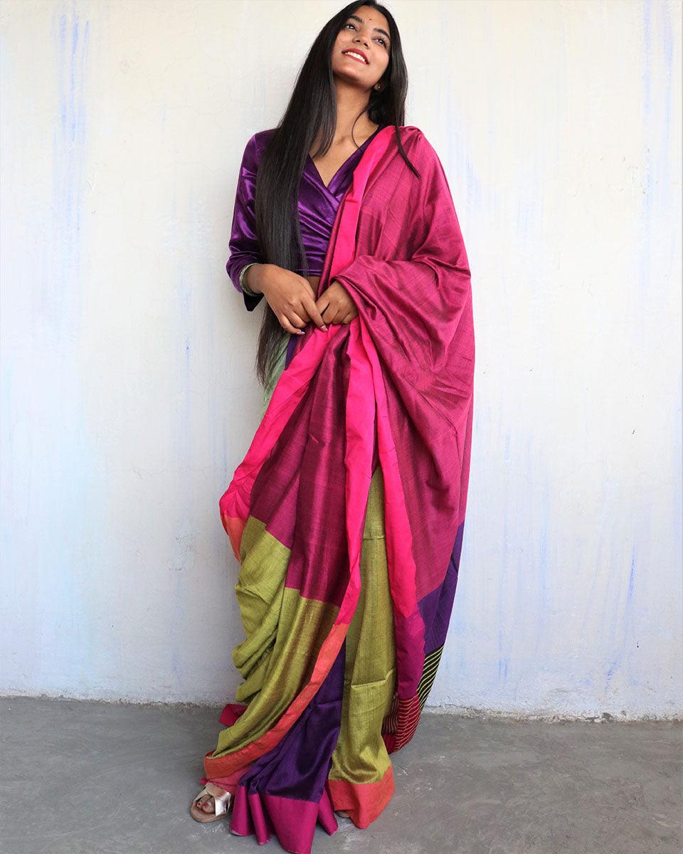 Ahona Handwoven Pure Cotton Viscose Saree - Holi - Image 7