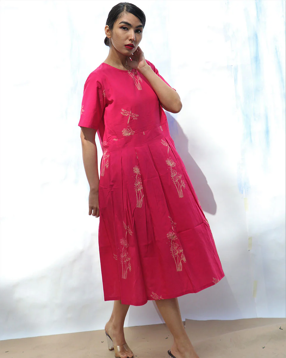 Rani Handprinted Pure Cotton Wildflower Dress -Skd - Image 5