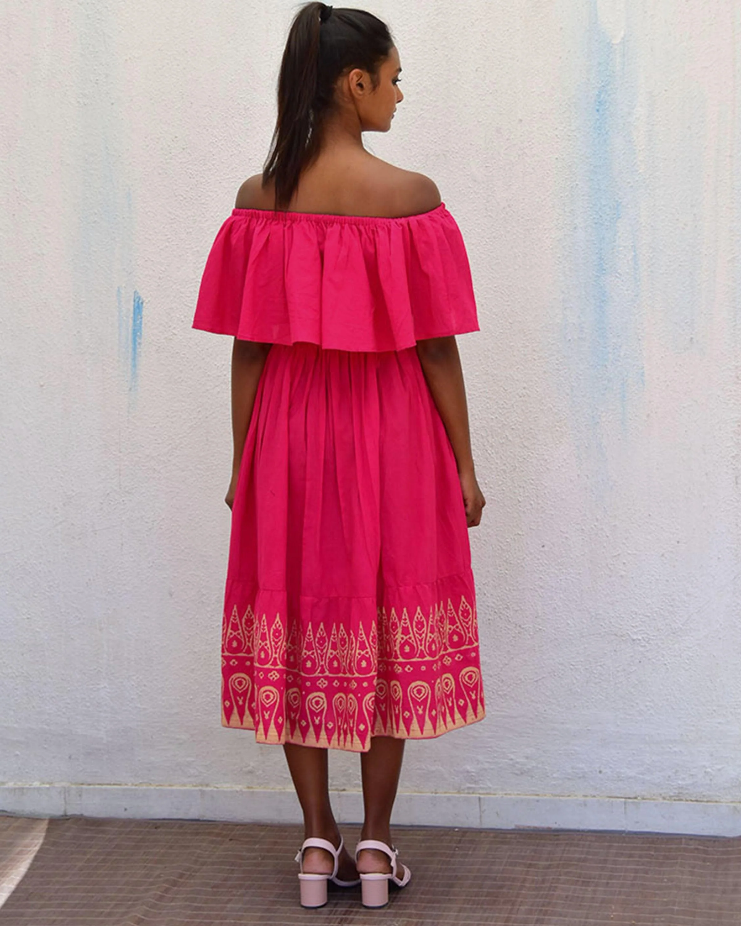 Rani Off Shoulder Handblockprinted Cotton Dress-Sor - Image 10