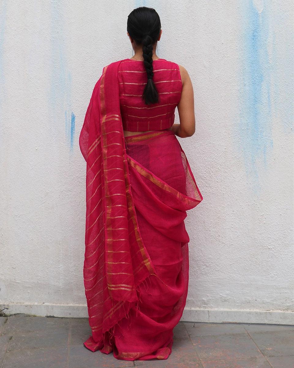 Azalea Fantasy Handwoven Linen Saree - Everyday Beautiful - Image 5