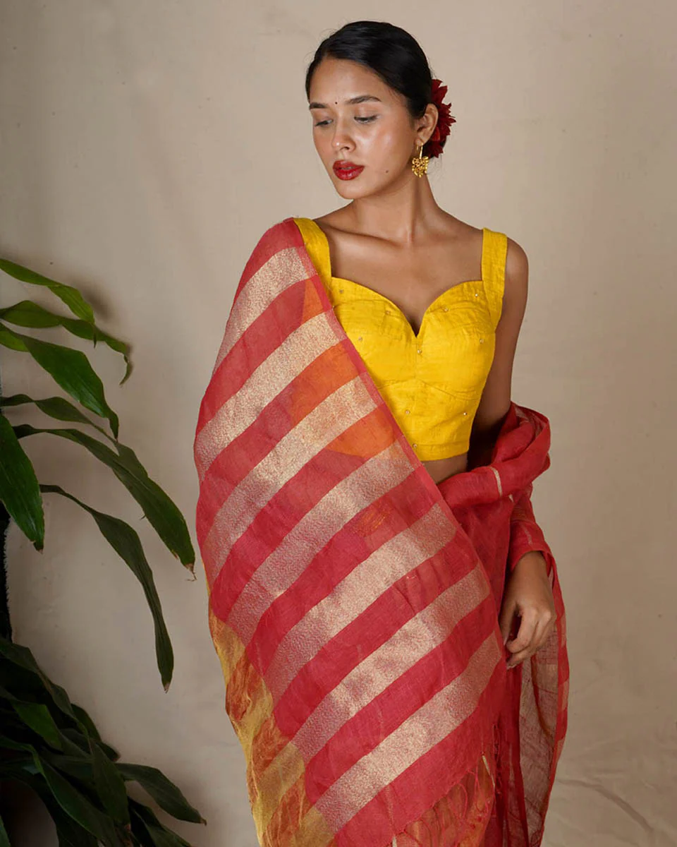 Rashmi Handwoven Linen Zari Blouse - Eknoor - Image 2