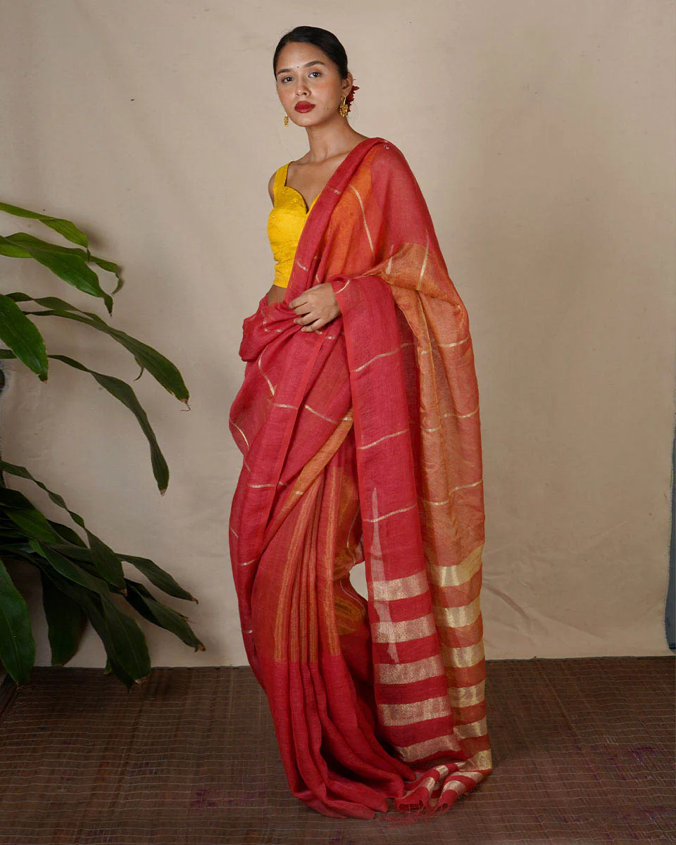 Rashmi Handwoven Linen Zari Blouse - Eknoor - Image 6
