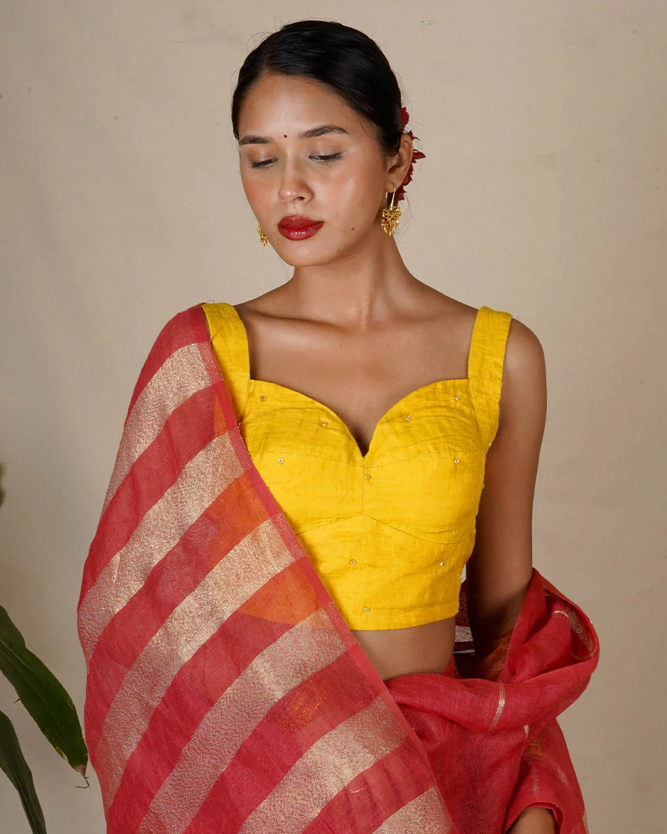 Rashmi Handwoven Linen Zari Blouse - Eknoor - Image 7