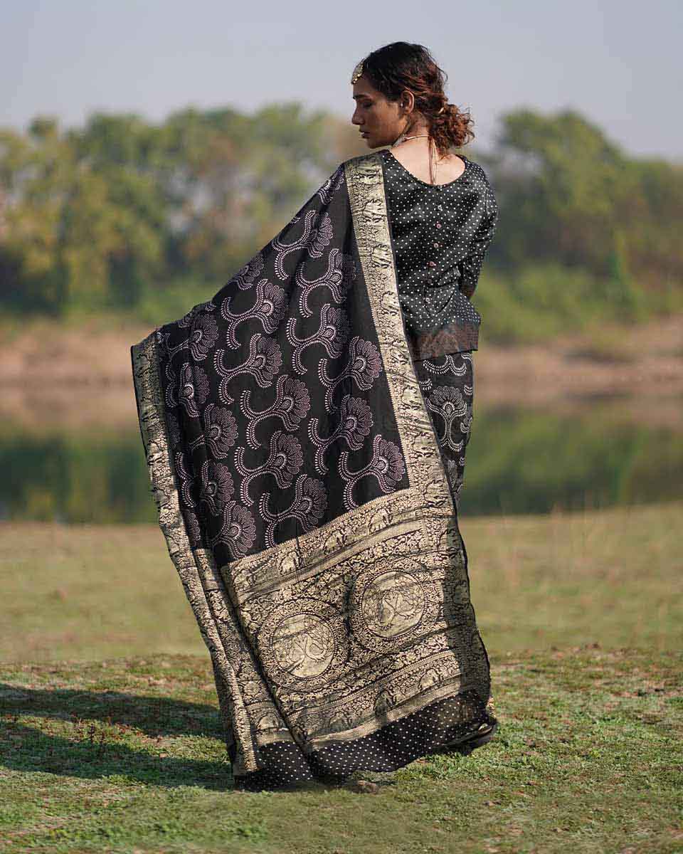 Rasika Blockprinted Dola Silk Saree - RB - Image 4
