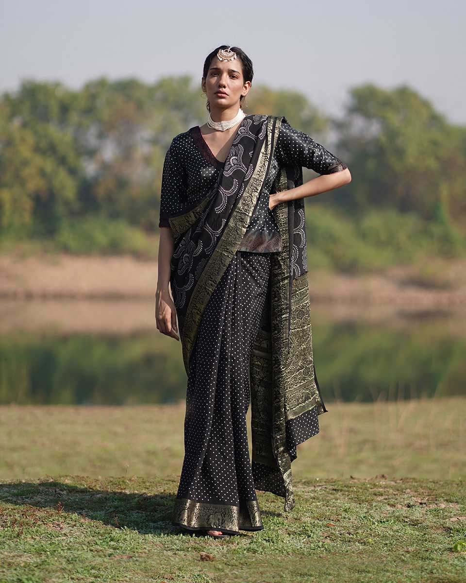 Rasika Blockprinted Dola Silk Saree - RB - Image 6