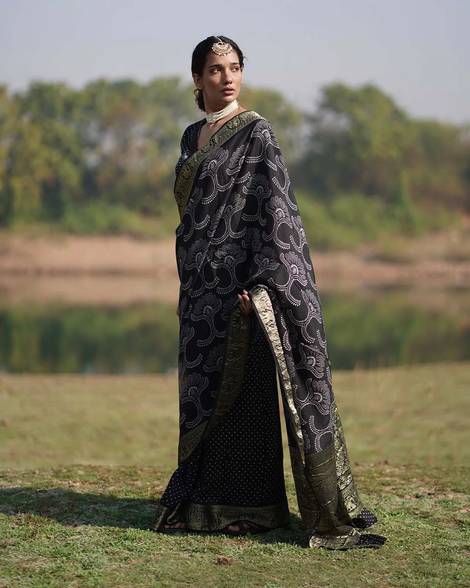 Rasika Blockprinted Dola Silk Saree - RB - Image 9