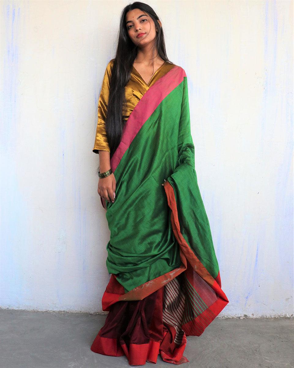 Iqraar Handwoven Pure Cotton Viscose Saree - Holi - Image 10