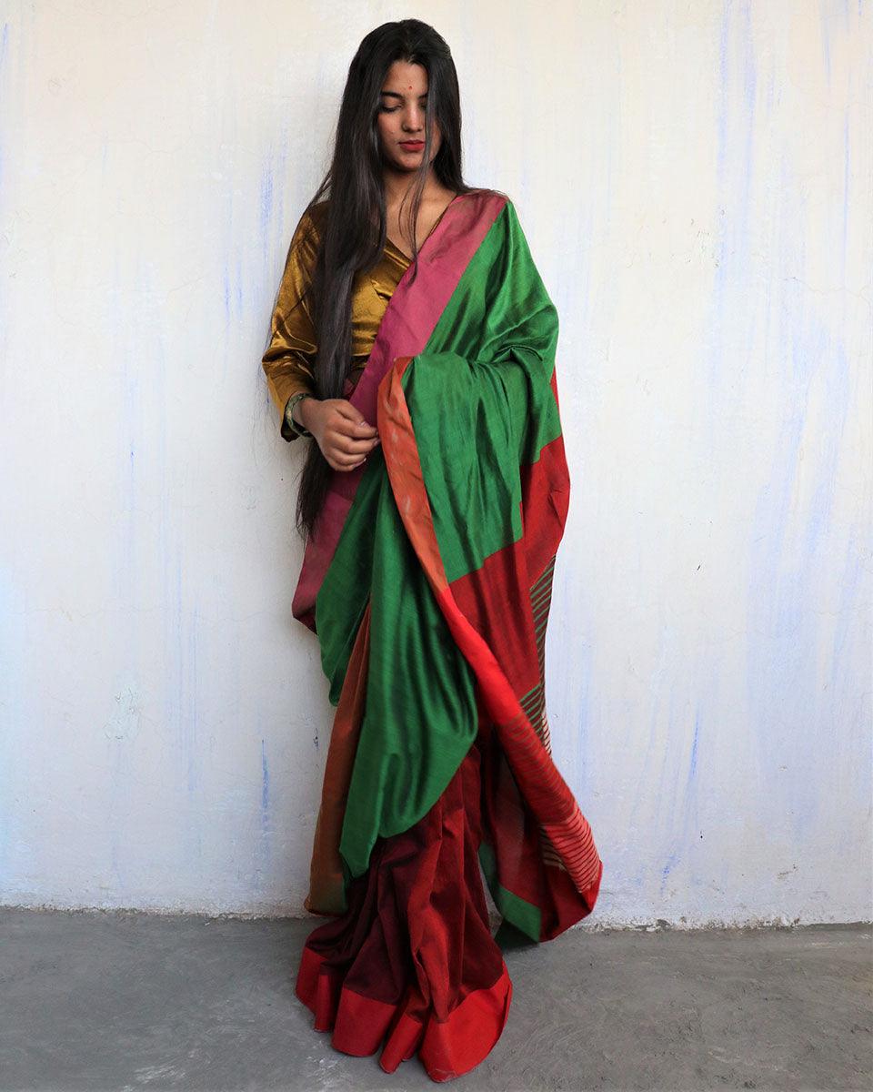 Iqraar Handwoven Pure Cotton Viscose Saree - Holi - Image 2