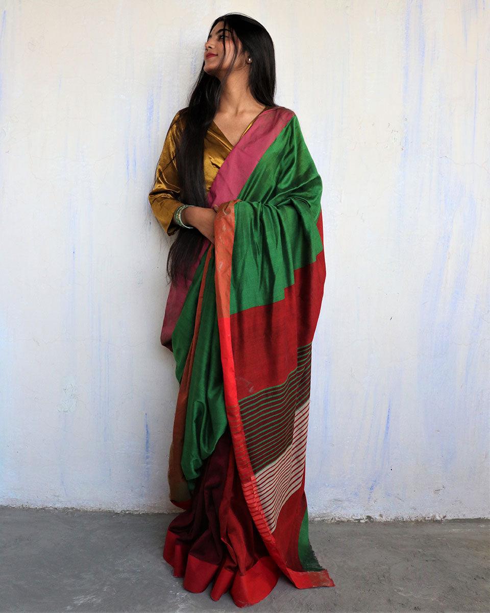 Iqraar Handwoven Pure Cotton Viscose Saree - Holi - Image 5