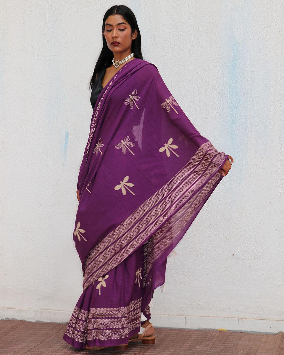 Renaissance Handblockprinted Cotton Saree - Fmtm - Image 6