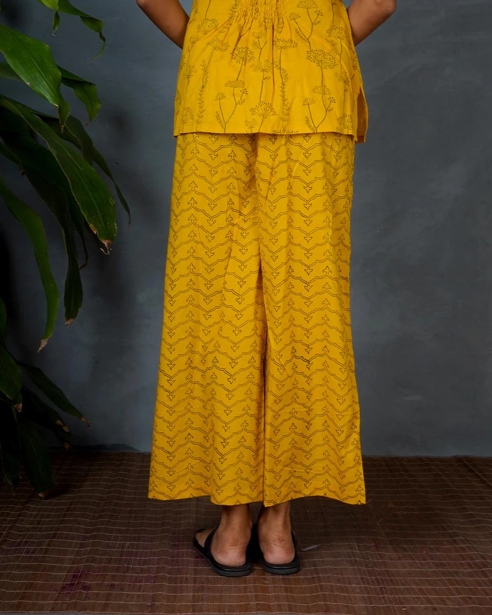 Rhea Yellow Hand Block Printed Cotton Bottom Pant-MYA - Image 5
