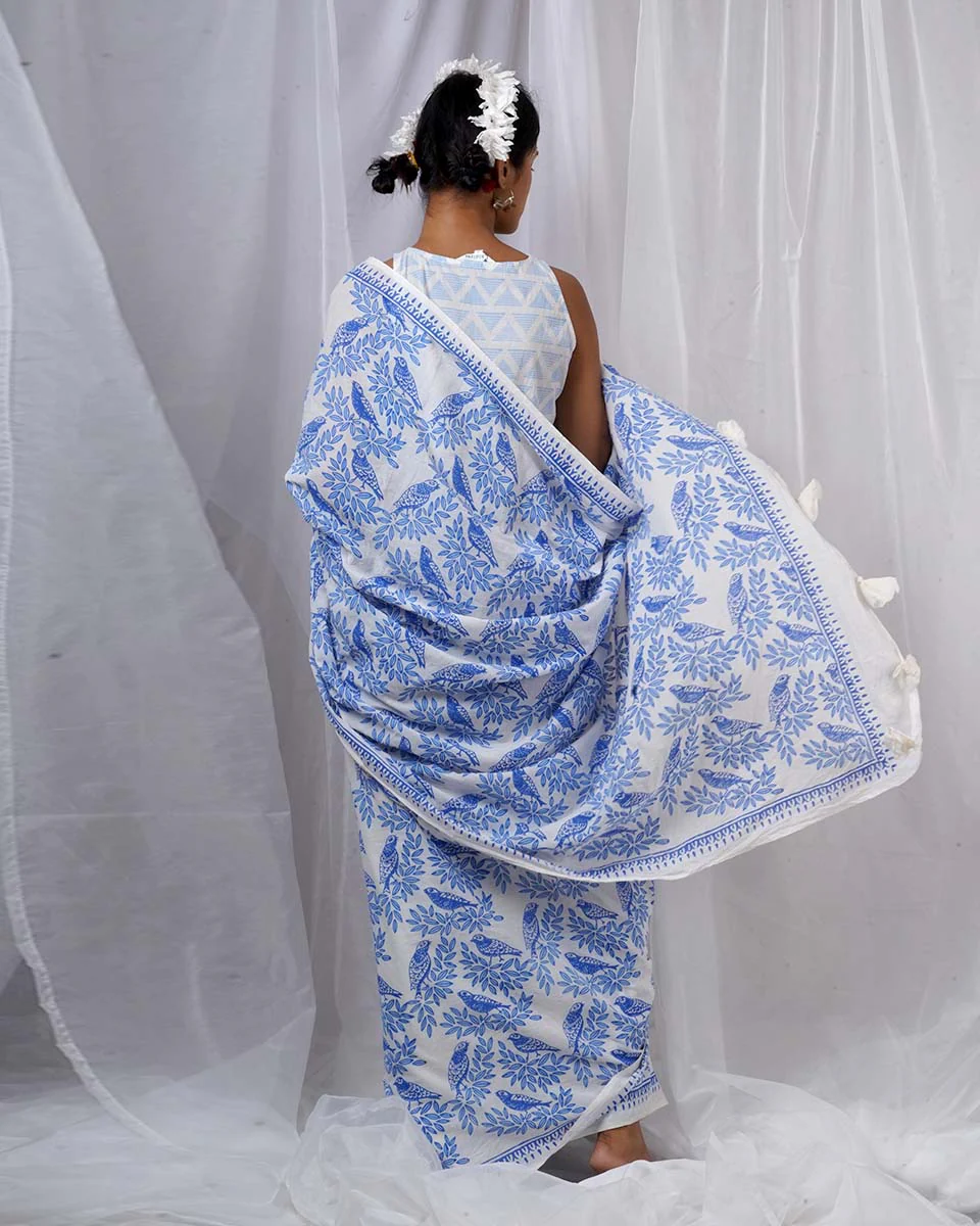 Rimi Ivory Hand Block Printed Saree-BAD - Image 11