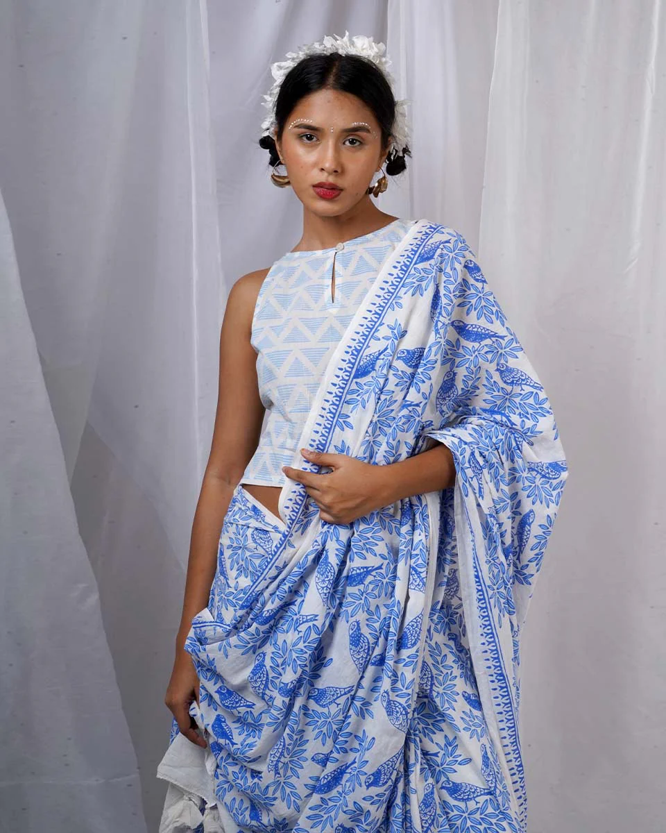 Rimi Ivory Hand Block Printed Saree-BAD - Image 5
