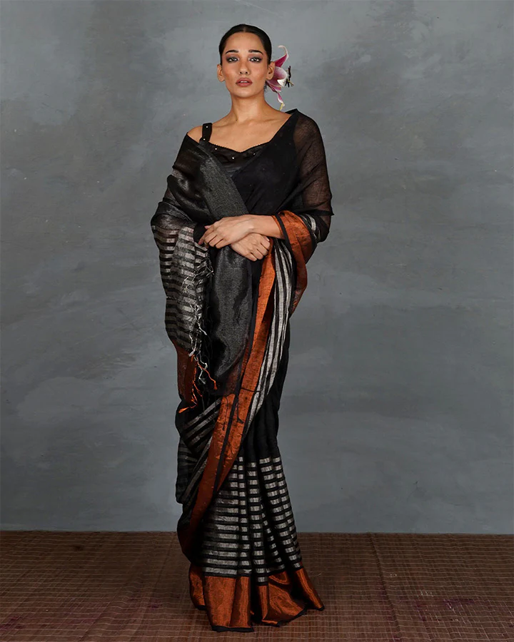 Rise Bright Black Mashru Silk Blouse - TARA - Image 7