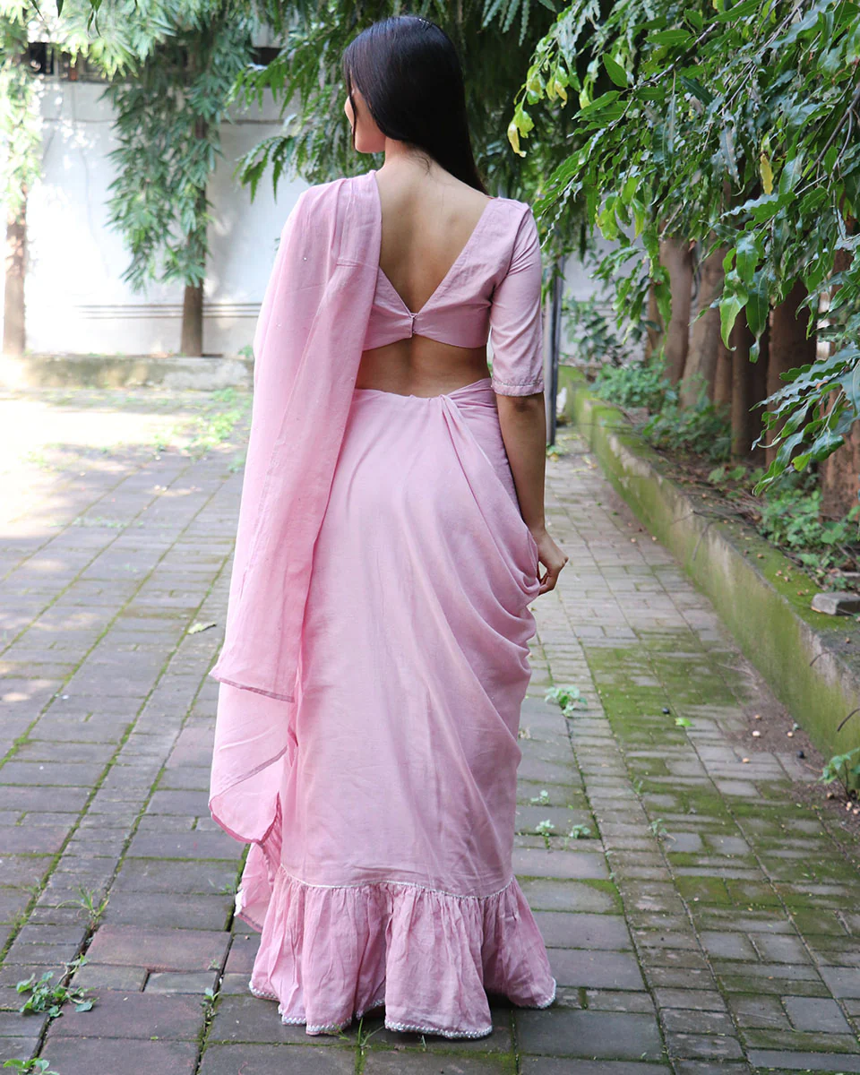 Rose Pink Mulmul Cotton Blouse - Jugnoo - Image 3