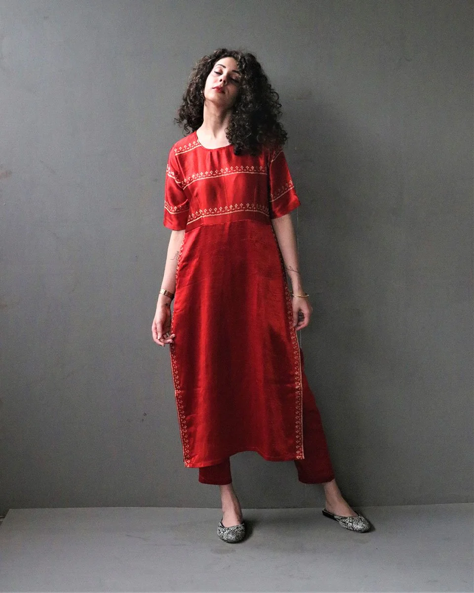 Rubahii Handprinted Mashru Silk Kurta Set - Image 5