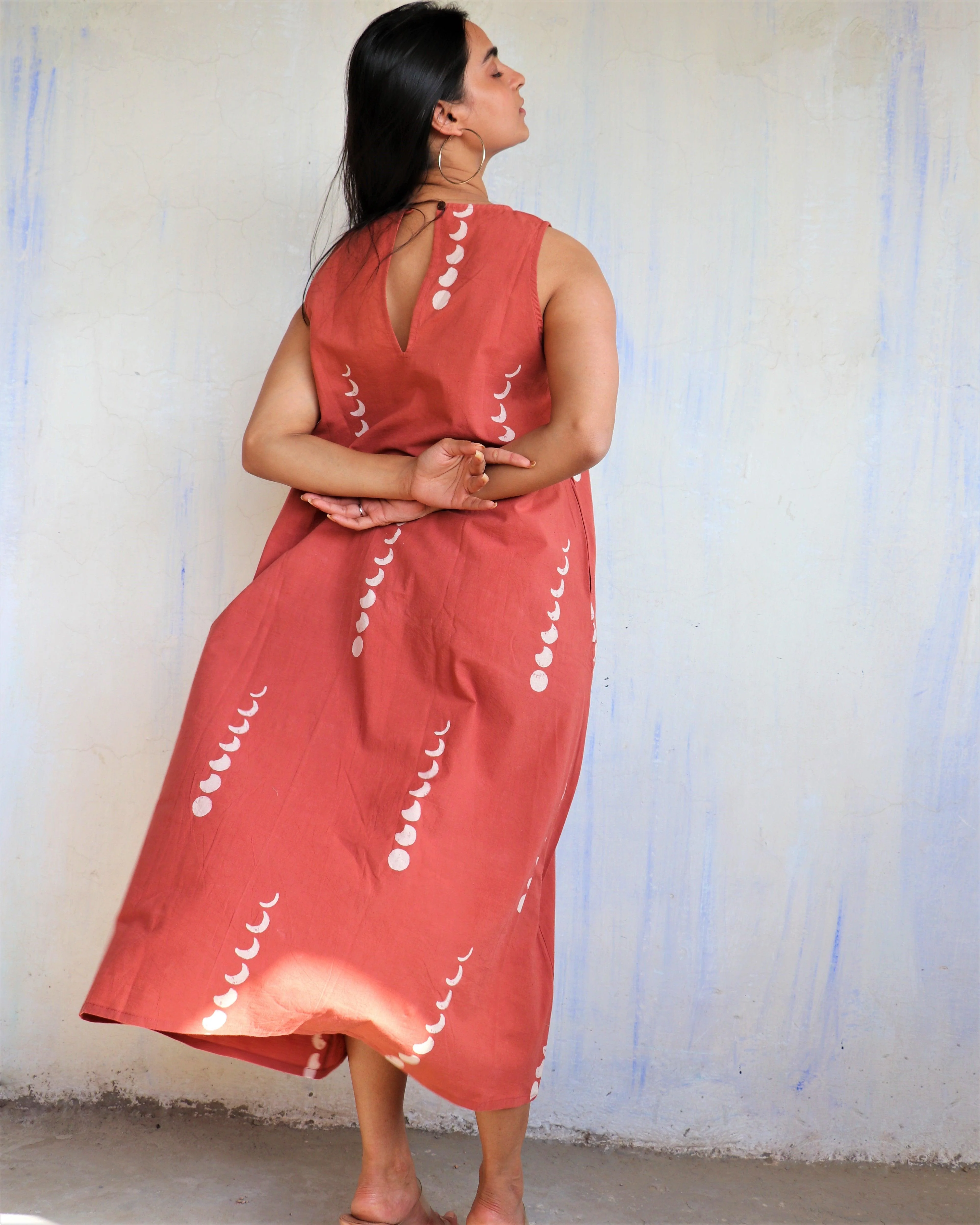 Rust Eclipse Sleeveless Block Printed Cotton Dress - Ib - Image 4